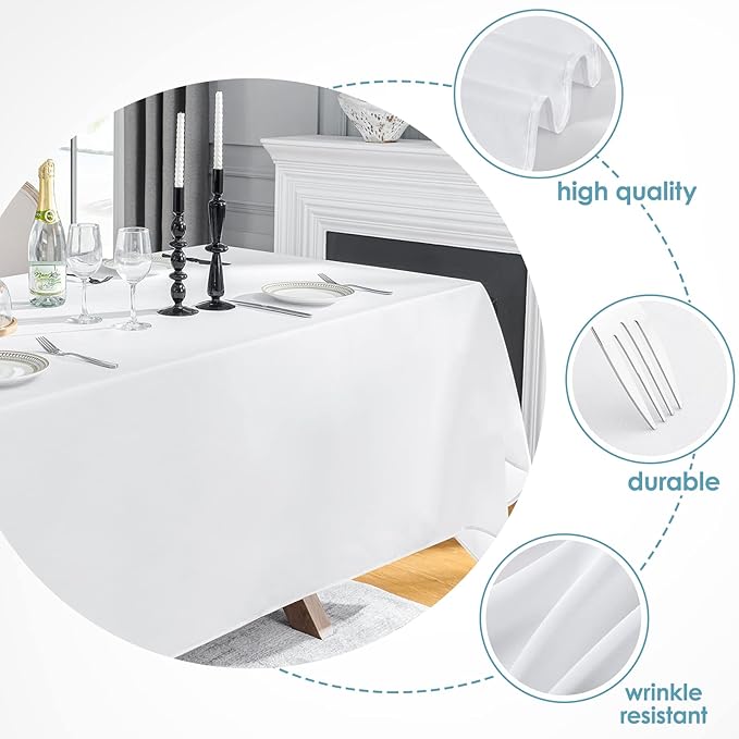 VidaFete Table Cloth 6 Pack 90*156inch Rectangle Tablecloth Polyester, Stain Resistant and Wrinkle Polyester Dining Table Cover for Kitchen Dinning Party Wedding Rectangular Tabletop Decoration(White)