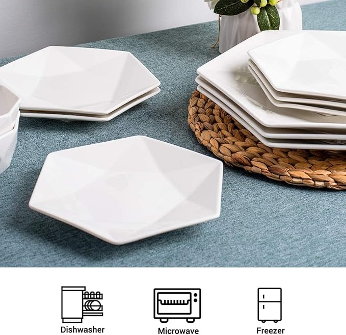Delling Appetizer Plates Set - Porcelain 7 inch White Dessert/Serving/Salad Plates - Dinnerware Dishes Set for Snacks, Pasta, Side Dishes - Set of 6