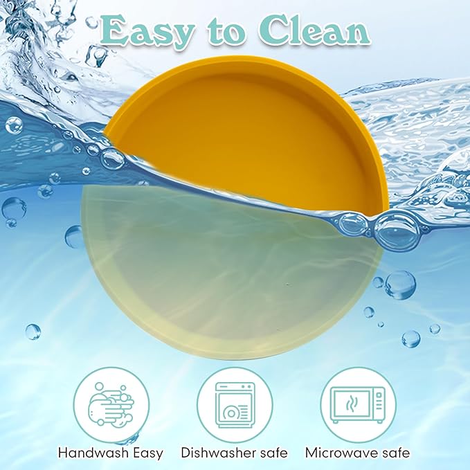 Silicone Dog Bowl Shallow Cat Food Bowls 7" Wide Puppy Plates Whisker Fatigue Pet Feeding Dishes Set of 2 for Dry Food and Wet Food Indoor (Round Yellow)