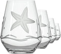 Rolf Glass Starfish stemless wine glass tumbler 18 ounce - Set of 4 - Engraved Lead-Free Glass - Made in ths US