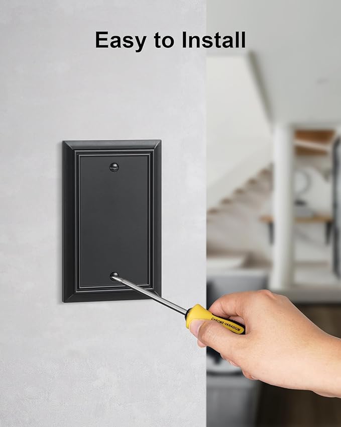 2-Pack Single Blank Wall Plate, Durable Natural Bamboo Fiber Wall Plate Cover,Matte Black 1 Gang Wall Plate for Unused Outlets/Switches, Corrosion Resistant