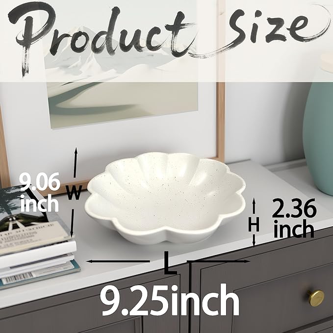 Large Handmade Decorative Bowl decor, Scalloped Pedestal Bowls for Modern Home Decor,Ruffle Decor,Stylish Key Bowl for Entry Table,Decorative Fruit Bowl for Kitchen Counter,Light Gray