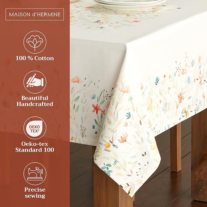 Maison d' Hermine Table Cloth Square Table 100% Cotton 60 x 60 Inches Tablecloth Reusable Decorative for Dining Room Farmhouse Home Valentines Day Decorations Spring Summer - Colmar