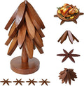 EGO LIFE Wooden Trivet Tree Set for Hot Dishes, 100% Natural Wood, Expandable Design Coaster, Foldable Tree-Sharped Placemats with 4PCS(Walnut Color)
