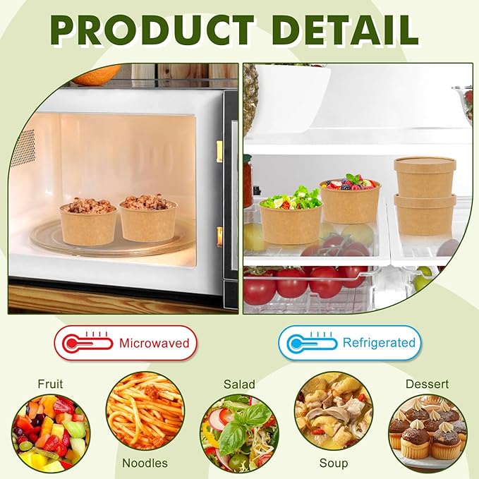 100 Pack 4oz Paper Soup Containers with Vented Lids, Disposable Food Containers Kraft Ice Cream Cups Dessert Soup Bowls, Microwavable and Freezer Safe for Hot Soup, Ice Cream (100 Pcs - Kraft, 4 oz)