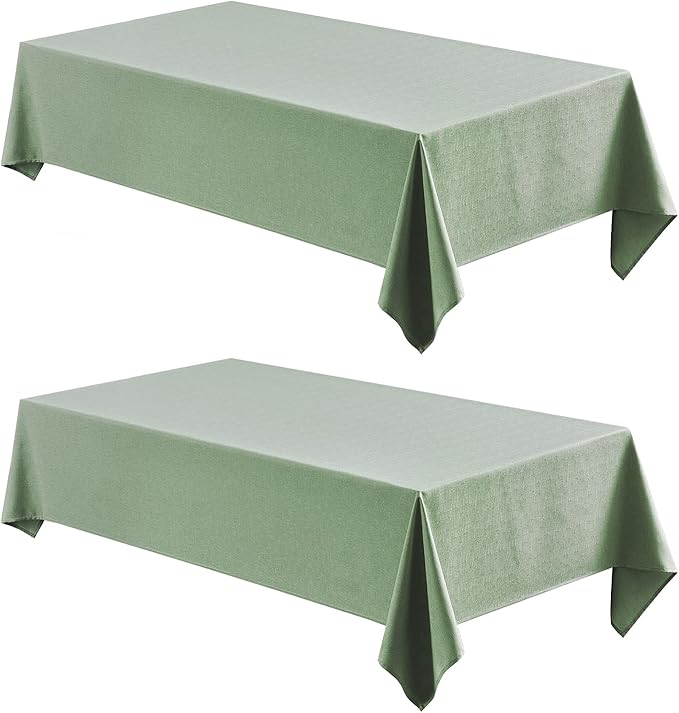 2 Pack Rectangle Tablecloth, 60x84 inch, Water Resistant Wrinkle Free Linen Textured Table Cloth Washable, Decorative Fabric Table Cover for Dining, Party and Camping, Sage Green