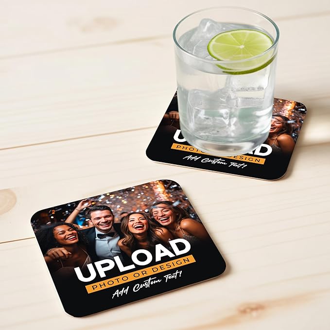 10 Pack Personalized Drink Coasters, Custom Cardboard Coasters with Photo and Text, Design Your Own Coaster for Events, Parties, Bars, and Unique Gifts, 3.95" Round, Design 1