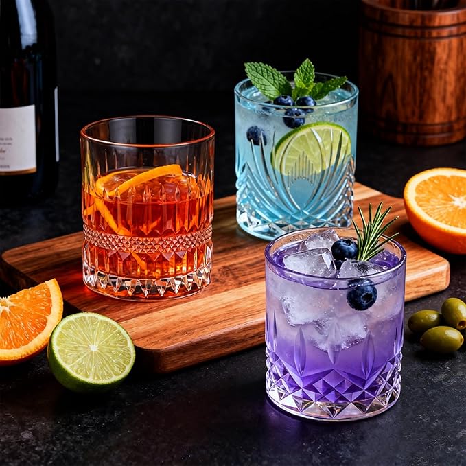 11 OZ Premium Whiskey Glasses (6-Piece) - Old Fashioned Glassware, Exquisite Craftsmanship for Scotch, Bourbon, Rum & Cocktails, Ideal for Self-Use or Gift for Whiskey Enthusiasts