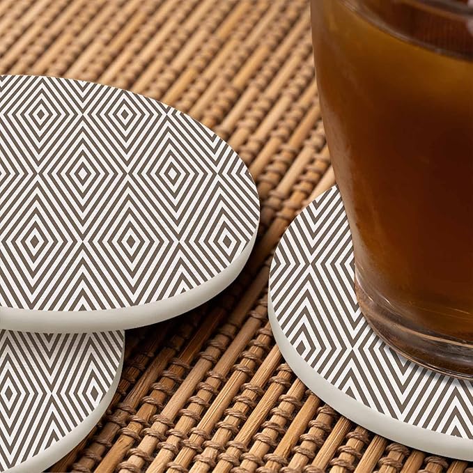 Rhombuses Stripes Anti Slip Coasters Diagonal Lines Chevron Delicate Striped Texture Cups Place Mats for Table Home Decor 4 Inches Living Room Kitchen Coffee Table,2 Pcs