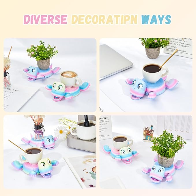 3D Printed Funny Turtle Coasters - Colorful Wacky Turtle Coaster Stress Relief Toys, Desktop Decorations for Home, Office, Party, One Piece (Athenian Stone)