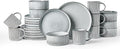 Famiware Star Dinnerware Set with Mugs, Service for 6 (24 Pieces), Ribbed Stoneware Plates and Bowls Dishes Sets - Chip & Scratch Resistant, Microwave & Dishwasher Safe, Smoky Blue
