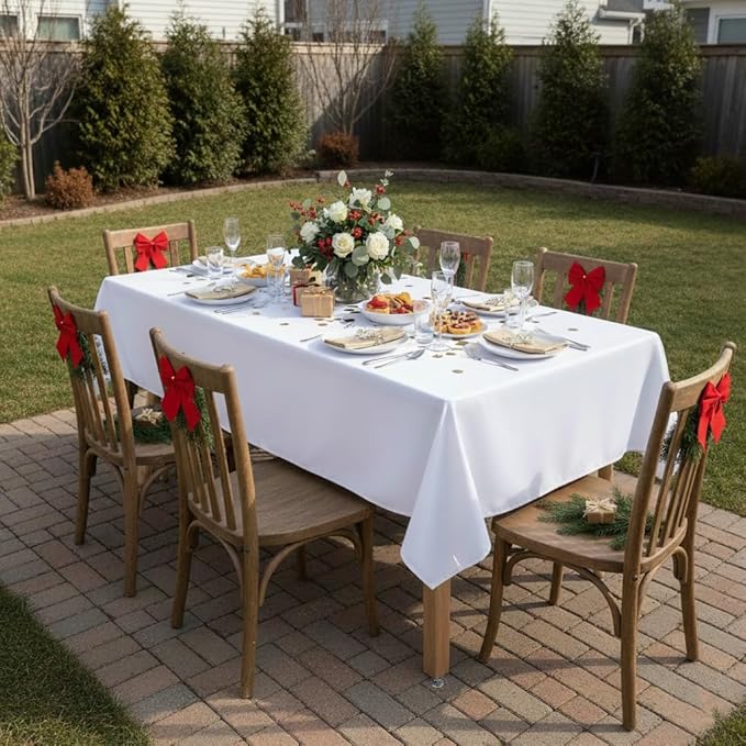 sancua Rectangle Tablecloth - 70 x 90 Inch - Stain and Wrinkle Resistant Washable Polyester Table Cloth, Decorative Fabric Table Cover for Dining Tables, Buffet Parties and Camping, White