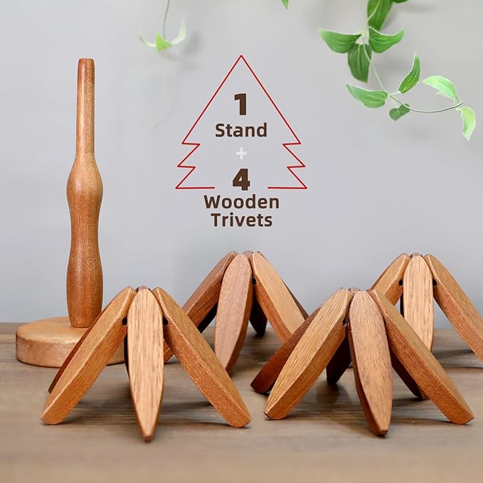 Wooden Trivets for Hot Dishes,Natural Foldable Kitchen Wooden Trivets for Hot Dishes - Tree Shape Trivet Set for Kitchen Counter Table Home Essentials