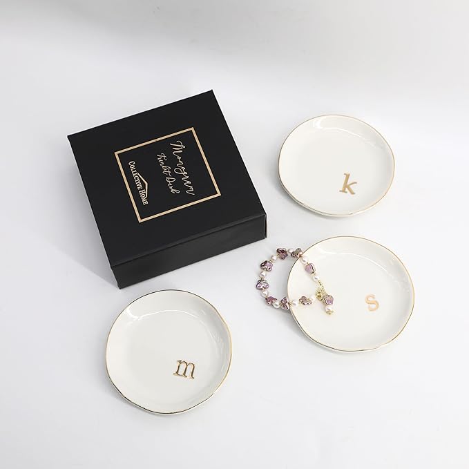 COLLECTIVE HOME - Ceramic Jewelry Tray, Decorative Trinket Dish for Rings Earrings Necklaces Bracelet Watch Keys, Birthday Mother's Day Christmas Gift for Women, 4.75", Glossy (e)