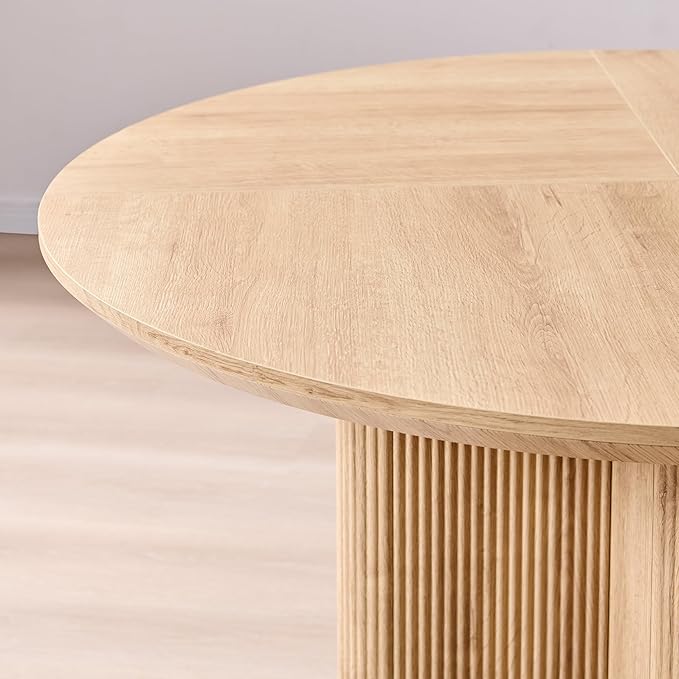 T4TREAM 47" Fluted Round Dining Table for 4-6, Mid-Century Modern Kitchen Table with Thickened Edge & Sturdy Pedestal Base for Kitchen Living Room,Natural Oak(Table Only)