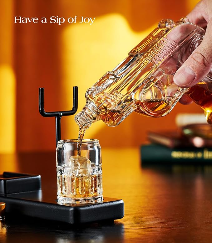 Birthday Gifts for Men Dad, Kollea Gun Whiskey Decanter Sets for Men, Shot Glass, Funny Gift Idea for Him Brother, Liquor Dispenser for Bar, Alcohol, Anniversary, Military Present, Cave, New Year