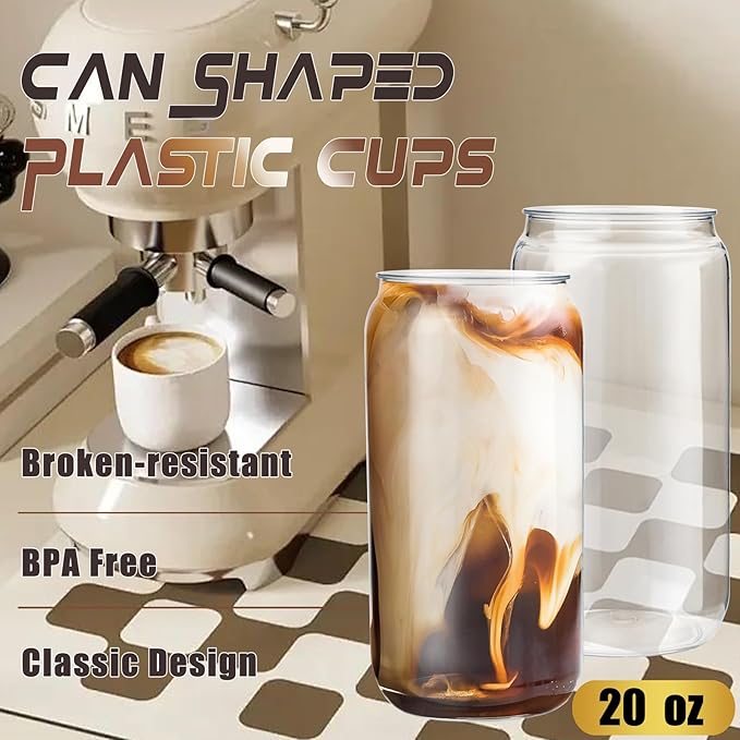 Nervure 20 Pack Can Shaped Cups - 16oz Classic Drinking Cups for Beer, Iced Coffee, Smoothie, Boba Tea, Cocktail - Cute Tumbler Cool Plastic Cup