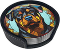 Drink Coaster Set of 6, Rottweiler Dog Mom Lover Gift,Leather Drink Coasters with Holder,6 Pack Cup/Bar/Drink Coasters for Table/Drinks/Coffee Protection Housewarming Gift