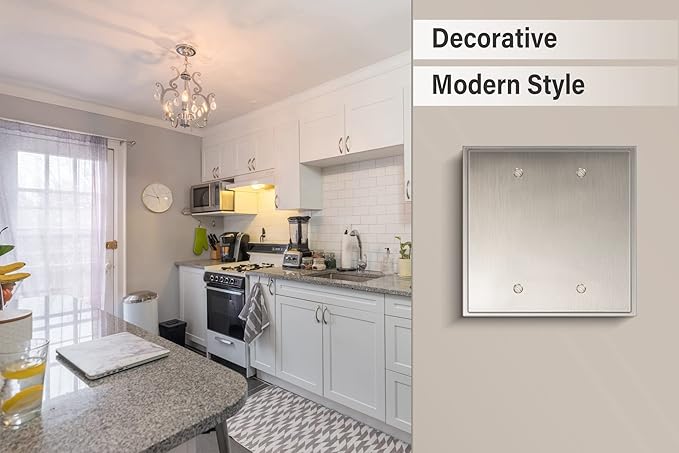 Henne Bery Soft Modern Decorative Wall Plate Switch Plate Outlet Cover (Double Blank, Satin Nickel)