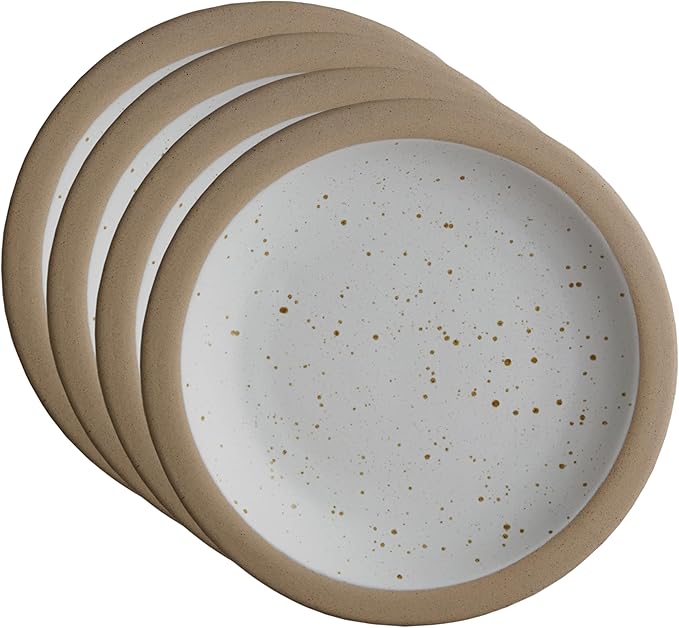Goodies White & Brown Rimmed Appetizer Plates (Set of 4), Handmade Ceramic, Glazed, Dishwasher Safe, Microwave Safe, Durable, Easy-to-Clean, Stackable, 7.5 Inch