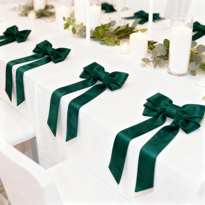 Dark Green Velvet Bow Napkin Rings Set of 12 - Luxury Soft Velvet Napkin Holders, Elegant Bow Design for Christmas Holiday Dinner Wedding Party Table Decor
