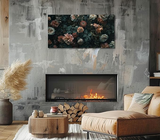 ADJUVANT Wall Art Floral 40"L x 20"W, Dark Hued Vintage Flowers With Lush Foliage Canvas Painting Elegant Blooms Artwork Retro Garden Prints Floral Wall Decor for Living Room Bedroom Study Home Office