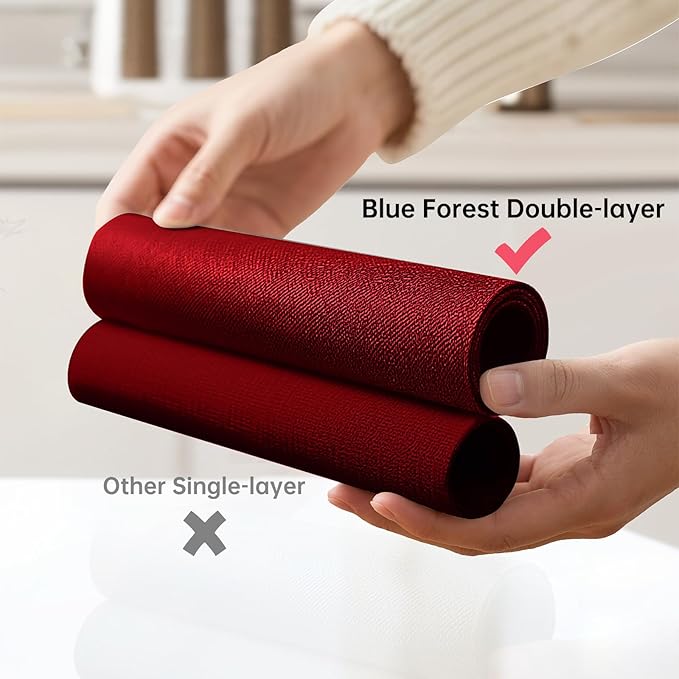 Blue Forest Placemats Set of 6, Dual-Layered Thickened Faux Linen Table Mats Heat Resistant Machine Washable Wrinkle Free Place Mats for Kitchen Dining Outdoor/Indoor (Red)