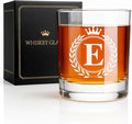 Whiskey Glasses - Rocks Old Fashioned Glass Gifts for Men, Monogrammed A-Z 10oz Personalized Whisky Glasses, Christmas Birthday Gifts for Men Him Dad Father Husband Brother Son (E)
