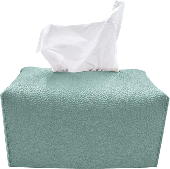 Carrotez Tissue Box Cover, [Refined] Modern PU Leather Rectangular Tissue Box Holder - Decorative Holder/Organizer for Bathroom Vanity Countertop, Night Stands, Office Desk 9.5"X5"X5" - Mint