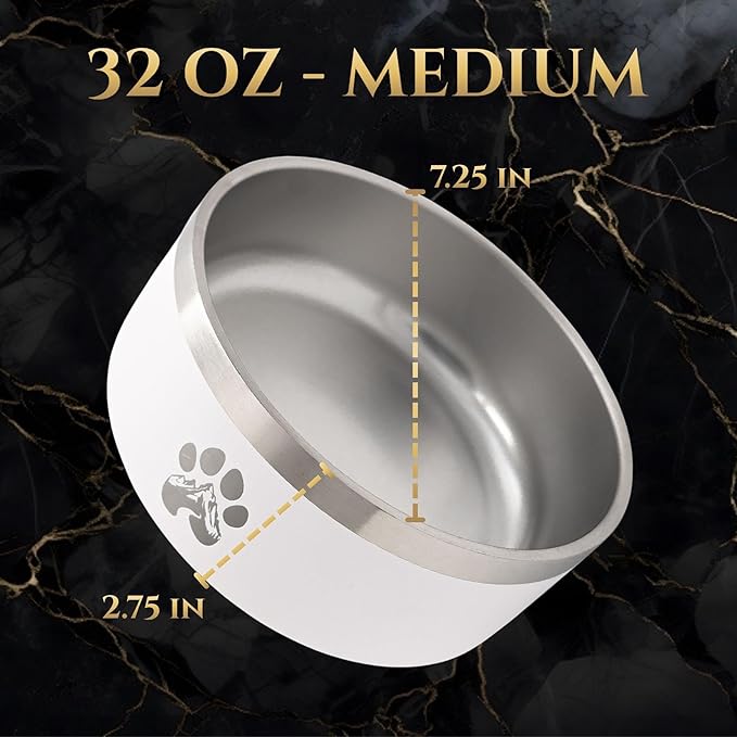 Stainless Steel Dog Bowl for Small-Large Dogs | Double Wall Insulated, Non-Slip Base Heavy Duty Water and Food Bowls for Dogs & Cats | Pet Safe BPA Free & Dishwasher Safe | 32 Oz - Khaki