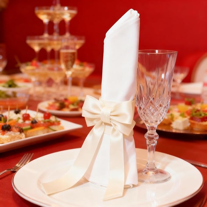 Ivory Velvet Bow Napkin Rings Set of 6 Luxury Soft Velvet Napkin Holders, Elegant Bow Design for Christmas Holiday Dinner Wedding Party Table Decor