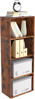 Wooden 4 Cube Storage Organizer, 4 Tier Tall Vintage Bookshelf Freestanding Storage Display Organizer, Versatile Cubes Shelf and Cubby Unit for Living Room, Bedroom, Home Office 15.7inch