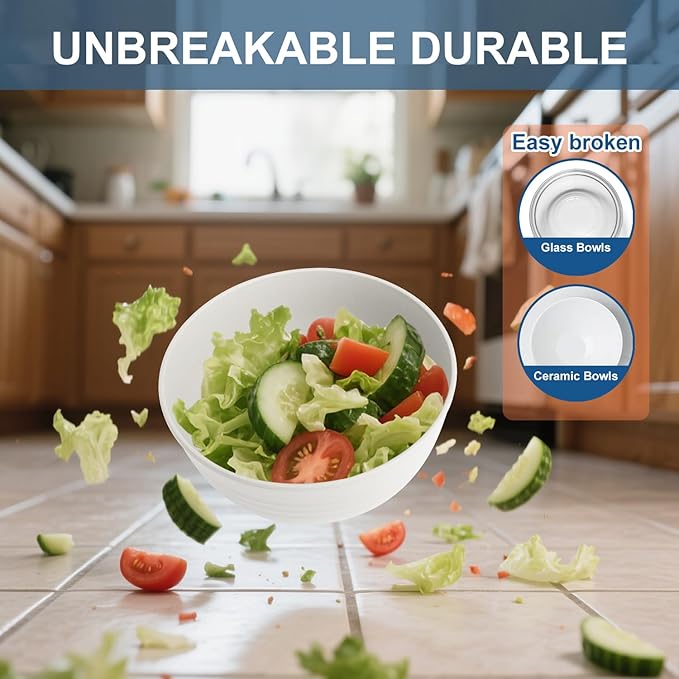 Wheat Straw Bowl 26oz, Cereal Bowls Sets of 6, Unbreakable Soup & Salad Bowl, Microwave & Dishwasher Safe Plastic Bowls for Kitchen, Dorm, Office, BBQ,Travel - White