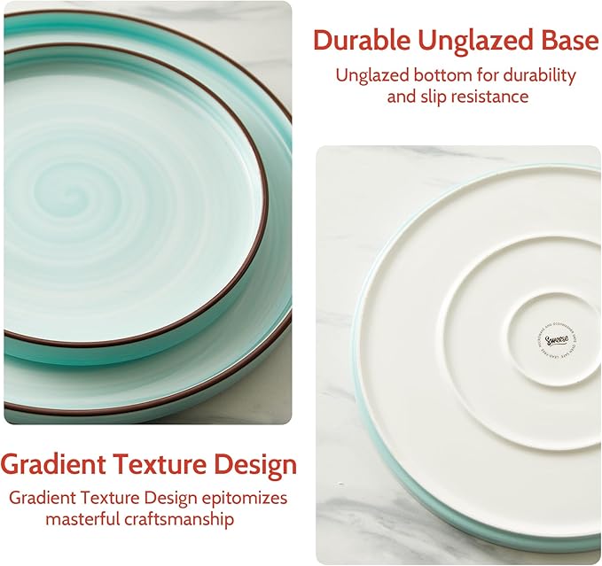 Sweese 10.5 Inch Porcelain Dinner Plates Set of 6, Gradient High Edge Dish Set - Dishwasher, Microwave, Oven Safe, Scratch Resistant, Kitchen Serving Dishes - Cool Assorted Colors