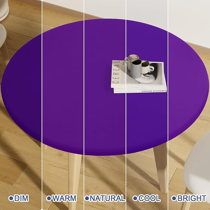Round Spandex Tablecloth, Elastic Fitted Waterproof Tablecloths for 42"-50" Tables, Stretch Washable Picnic Table Cover for Camping, Dining, Indoor and Outdoor, Purple