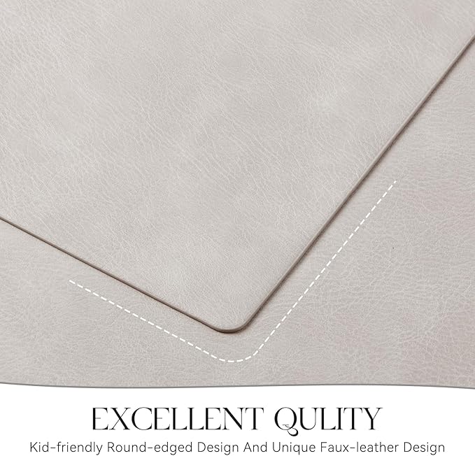 MOSAYT Vinyl Placemats Set of 8-12 X 17 Inch - Faux Leather 100% Waterproof Oil-Proof Wipeable PU Place Mats, Heat Resistant Reversible Table Mats for Kitchen, Dining, Outdoor (Light Grey)