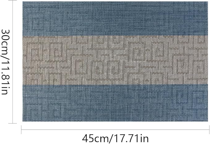 FAVE Placemats Set of 6 Indigo Blue Woven with Gray Placemats Durable and Wipeable Vinyl Placemat Set of 6 for Wedding, Banquet, Birthday, Party, Restaurant Decorations（Indigo Blue）