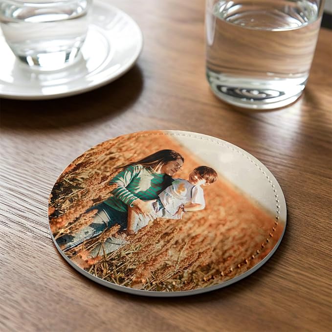 Custom Leather Coasters Set of 6 with Holder, Personalized Coasters with Logo Photo Text,Customized Coaster for Coffee Table Bar Wine Cup Kitchen Desktop Decor (Style 2)