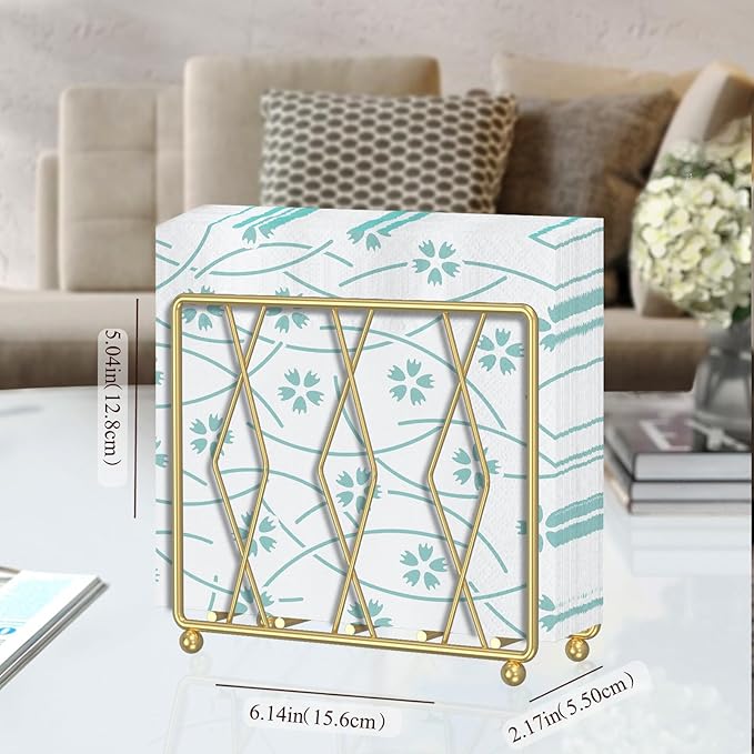 Napkin Holder for Table, Modern Metal Napkin Holders for Paper Napkins & Kitchen Dining & Countertops, Cocktail Upright Napkin Holder Dispenser Suitable for All Room Decors (Large, Gold)