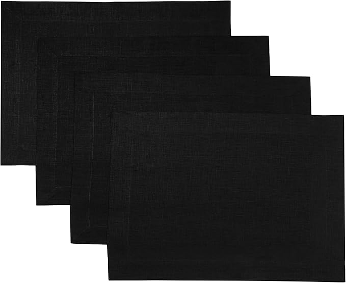 D'Moksha Homes Linen Black Placemats Set of 4-100% Pure Linen Placemats 14 x 19 Inch for Spring, Easter - Handcrafted and Machine Washable