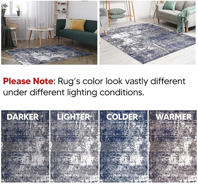 Keen Home Design Area Rugs - 2x14 Non-Shedding, Abstract Rugs for Kitchen, Living Room, Bedroom, Dining Room, Entryway - Size: 2'8" x 14', Navy/Grey/White