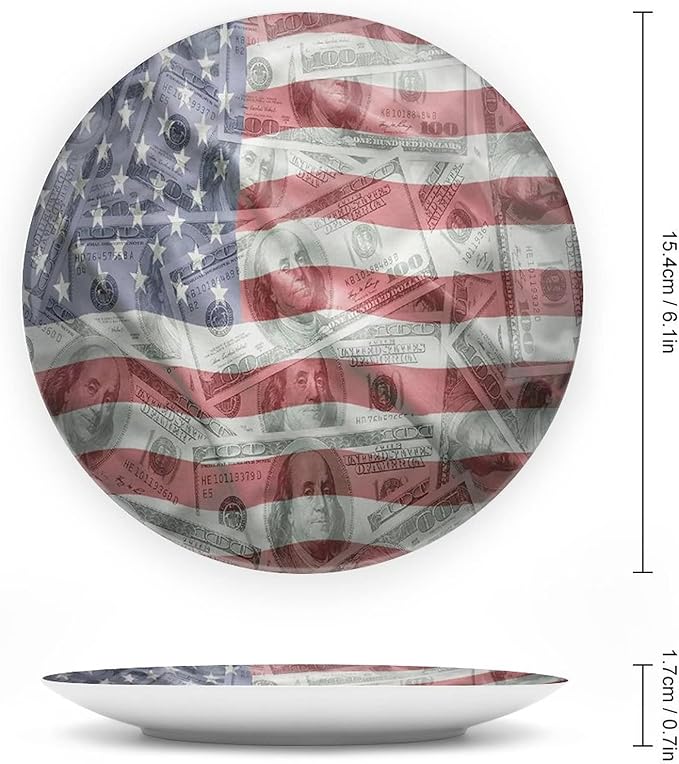 Ceramic Display Plate, American Flag Ceramic Hanging Decorative Plate, Dolar Exchange, 7 Inch, Living Room Kitchen Decoration Household, Multicolor