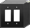 LIDER Double Decorator Wall Plate, Impact Resistant, Mirrored, Plexiglass Dual Outlet Cover or Light Switch Cover, Acrylic, Reflective Finish, Modern, Oversized 2-Gang 5.25" x 5.25", Black, 5 Pack