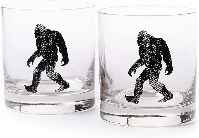 Rustic Bigfoot Whiskey Glasses – Set of 2 by Black Lantern | 11oz Heavy Base Glasses for Outdoor Lovers