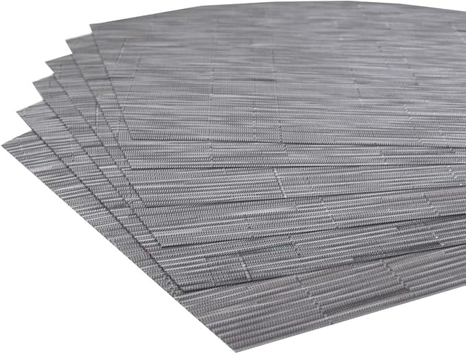 Wedge Placemats for Round Dining Table Woven Vinyl Easy Wipe Plastic Non Slip Table Mats Set of 6（Grey）