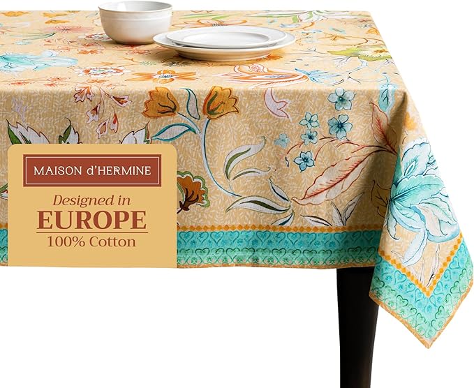 Maison d' Hermine Table Cloth Rectangle Table 100% Cotton 70 x 140 Inches Tablecloth Reusable Decorative for Dining Room Farmhouse Home Valentines Day Decorations Spring Summer - Luxury Loft - Peach