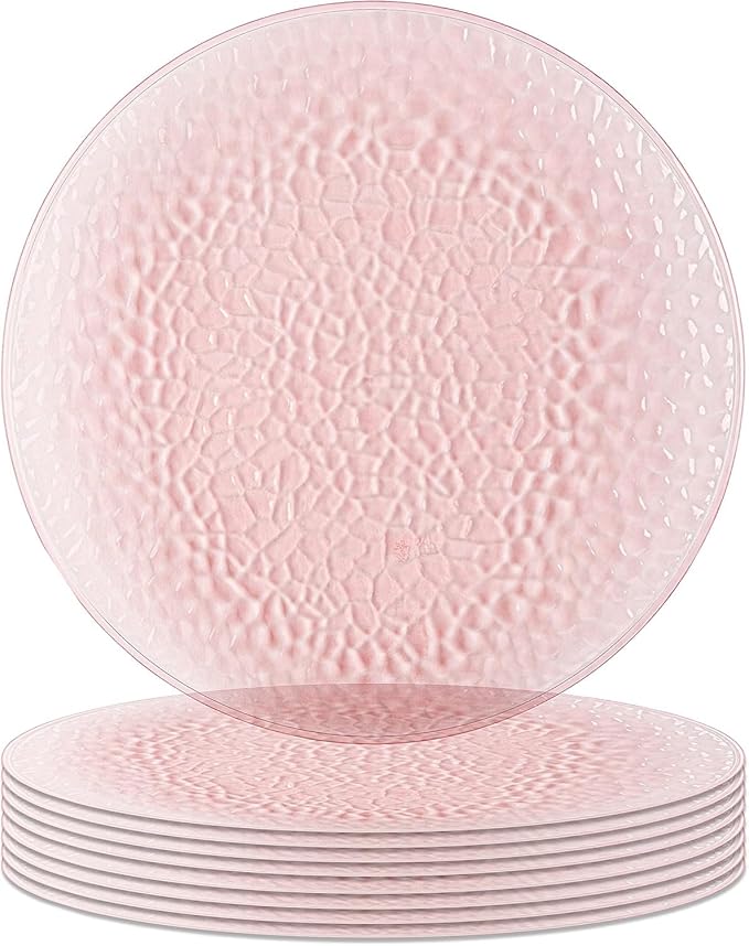 PARTY BARGAINS 13-Inch Charger Plates - 8 Pack, Hammered Pink, Heavy-Duty Disposable Chargers for Elegant Dining - Ideal for Weddings and Formal Events