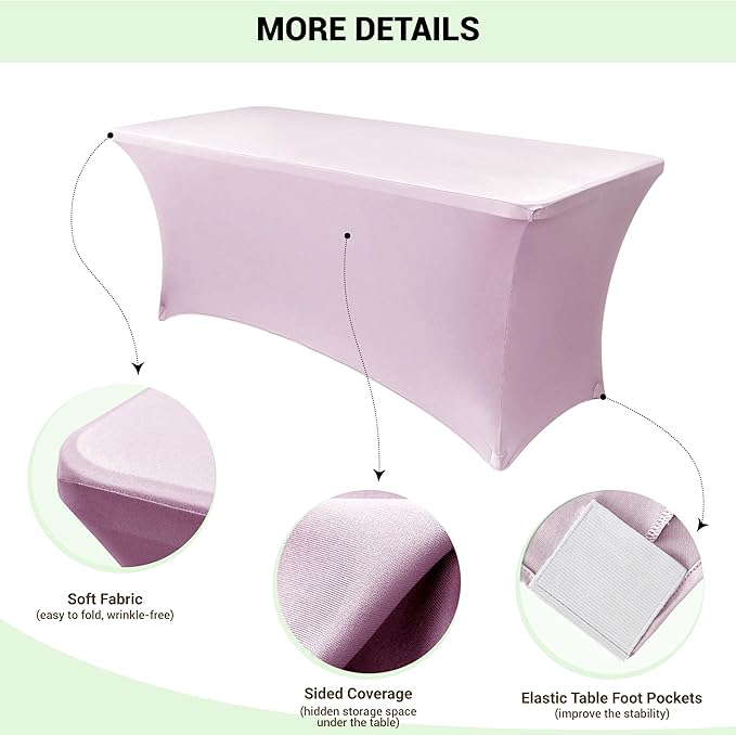 Obstal 6 Pack Stretch Table Covers for 6 Foot Tables - 6 FT Universal Rectangular Fitted Tablecloth Protector for Valentine's Day, Wedding, Banquet, Party (Pink, 72 x 30 x 30 Inches)