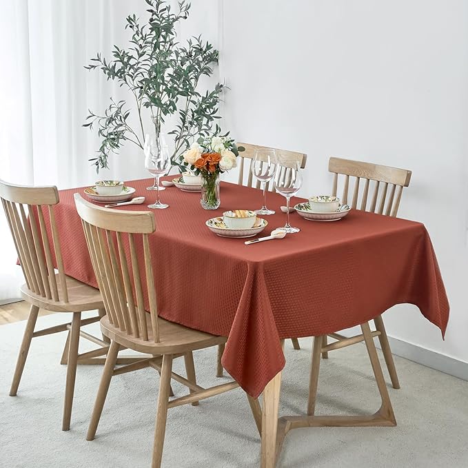 maxmill Square Tablecloth Weaved Pattern Spillproof Wrinkle Resistant Soft Fall Table Cloth for Harvest Thanksgiving Dinner, Halloween Party Washable Polyester Fabric, 60 x 60 Inch, Rustic Brick