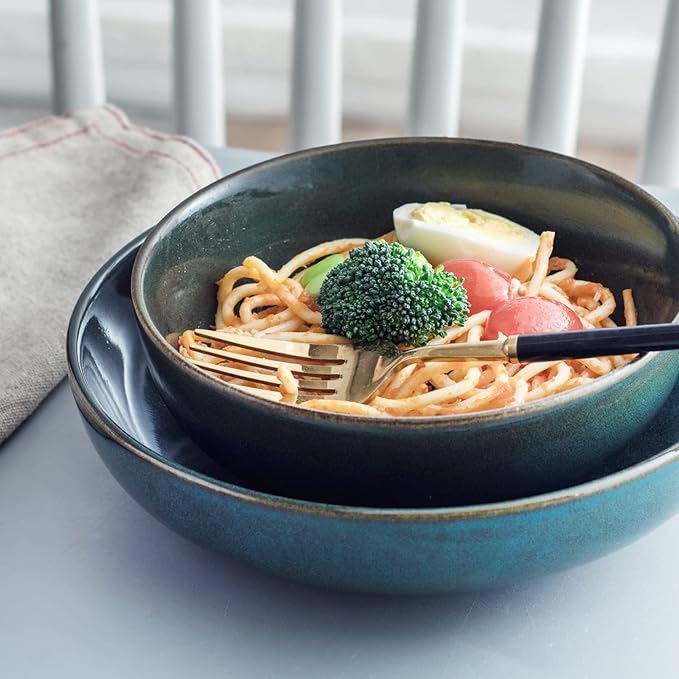 UNICASA Ceramic Cereal Bowls Set, 18 OZ Salads Bowls Set of 4, Dessert Serving Bowl for Soup, Reactive Glaze Ramen Bowls, Microwave Oven and Dishwasher Safe (Teal)